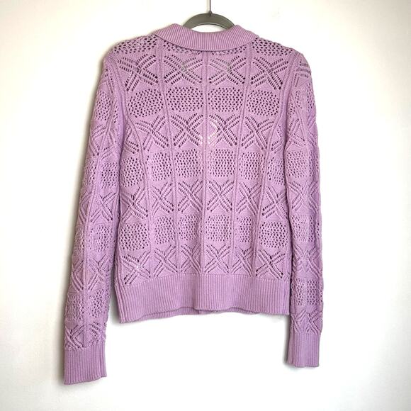 Rachel Zoe Crochet Open Knit Polo Cardigan Sweater Size M Purple Cottagecore NWT - Picture 2 of 7